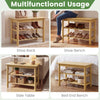 Shoe rack bench with 3-tier storage, natural rubberwood, ideal for entryway or bedroom use.