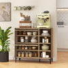 Shoe rack organizer in oak featuring two cabinets and four open shelves for versatile storage in entryways or hallways.