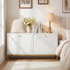 Shoe storage bench with elegant white finish and gold knobs, featuring removable shelves for versatile footwear storage.