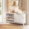 Shoe Storage Bench Narrow Wooden Entryway Bench with 2 Flip Drawers-White - Gallery View 1 of 10