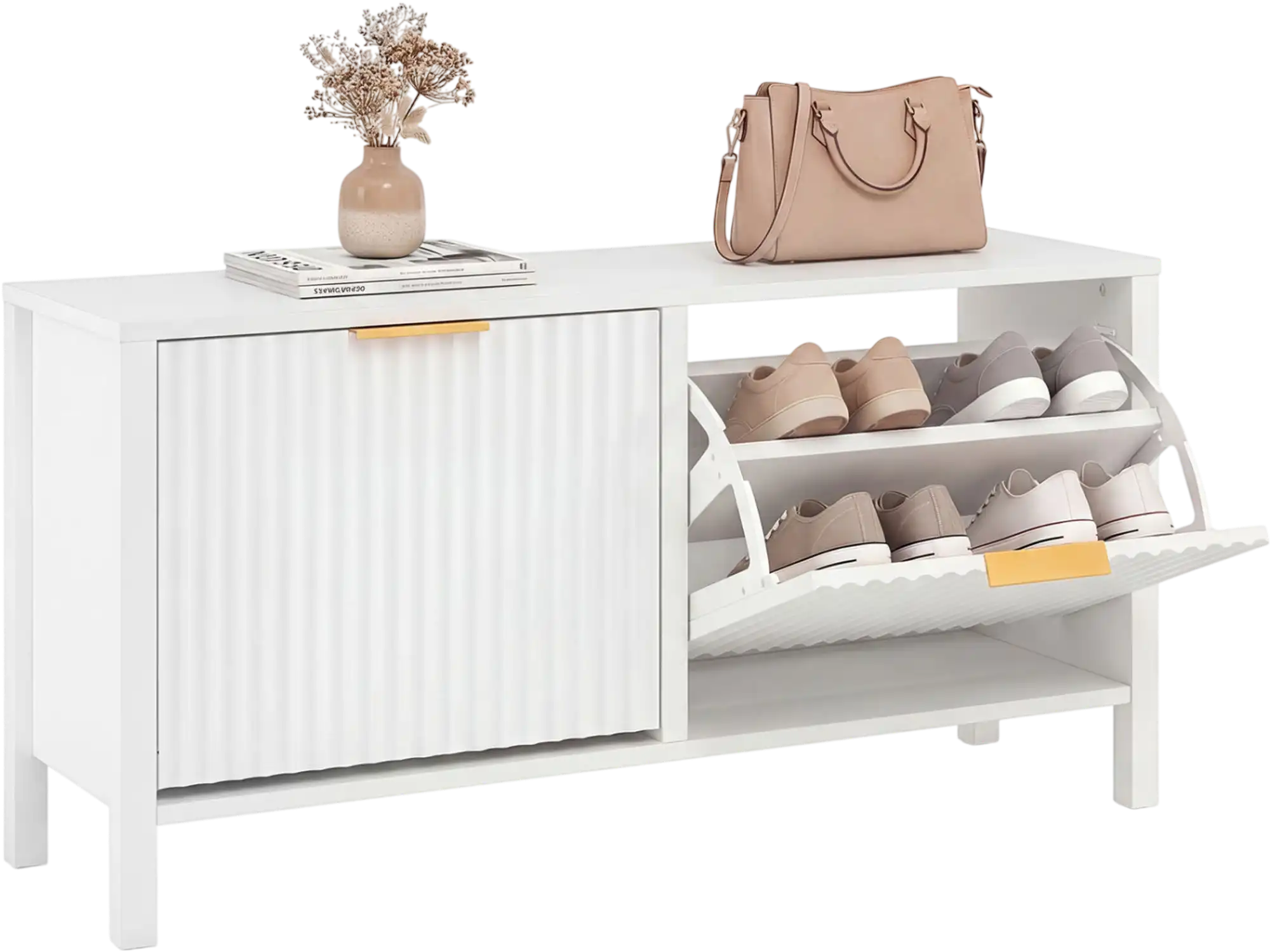 Costway Narrow Wooden Shoe Storage Bench Entryway 2 Flip Drawers 55329387 New