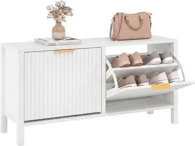 Costway Narrow Wooden Shoe Storage Bench Entryway 2 Flip Drawers 55329387 New