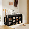 Shoe Storage Bench with Umbrella Stand 10-Cubby Entryway Shoe Rack Organizer-Black - Gallery View 1 of 10