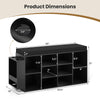 Shoe storage bench with umbrella stand, featuring 10 cubbies and a soft padded seat for entryway organization.