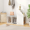 Shoe storage bench in white with removable cushion and six compartments, perfect for entryways or living rooms.
