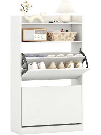 Costway Hidden Shoe Storage Cabinet 2 Flip Drawers 52162291 New