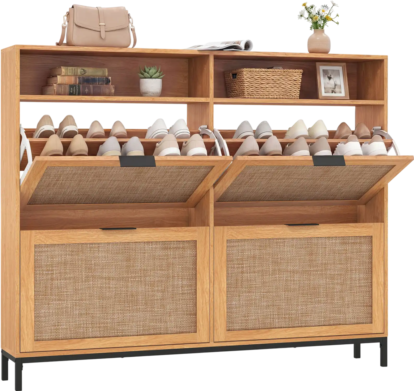 Costway Narrow Shoe Storage Cabinet w/ 4 Flip Drawers Adjustable Shelves 59402821 New