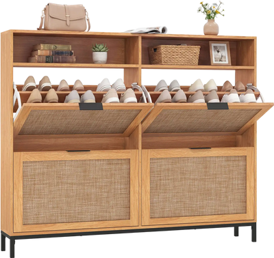 Costway Narrow Shoe Storage Cabinet w/ 4 Flip Drawers Adjustable Shelves 59402821 New