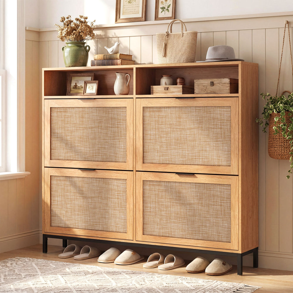 Shoe Storage Cabinet with 4 Flip Drawers Narrow Freestanding Shoe Organizer with Adjustable Shelves-Coffee - Gallery View 1 of 10