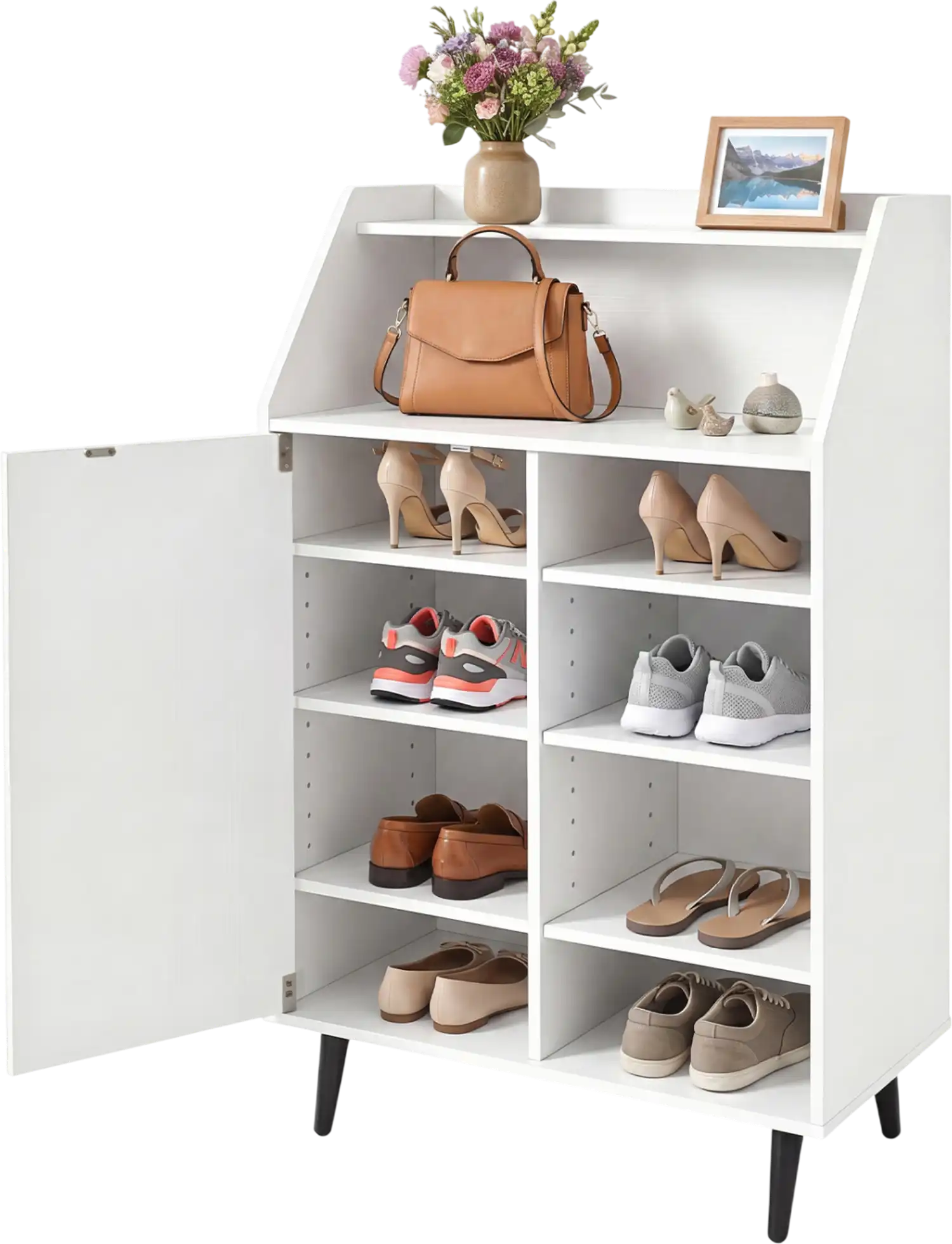 Costway Shoe Storage Cabinet 2-Tier Open Compartment 4-Tier Adjustable Shelf 82807943 New