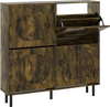 Shoe storage cabinet in rustic brown with adjustable foot pads and a ventilated back, perfect for maintaining airflow.