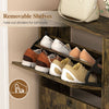Shoe storage cabinet with removable shelves for tall boots, featuring four flip drawers and sturdy aluminum legs in rustic brown.