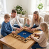 Family enjoying the 24-inch extra-large Shut The Box game, featuring premium pine wood and silk-screened numbers for.