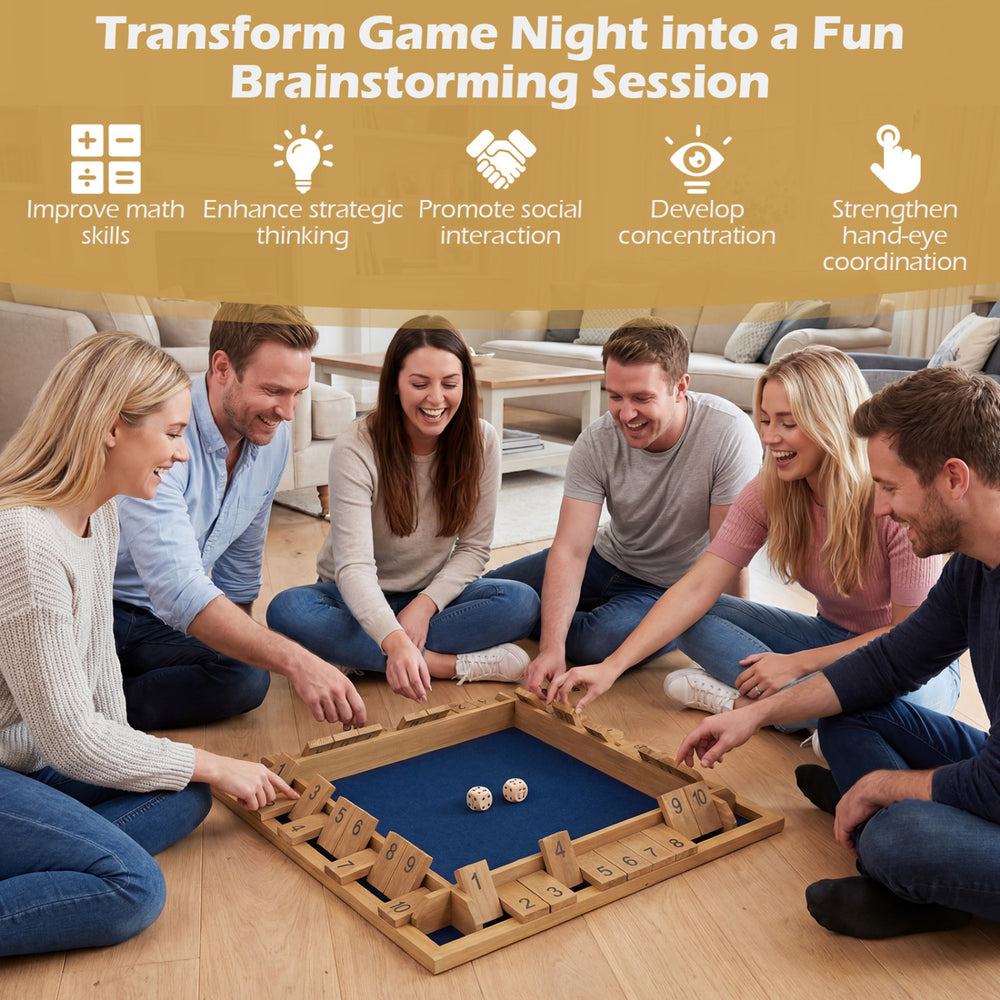 Extra-large 24 inch Shut The Box game for 2-4 players, made of premium pine wood, ideal for social gatherings and game.