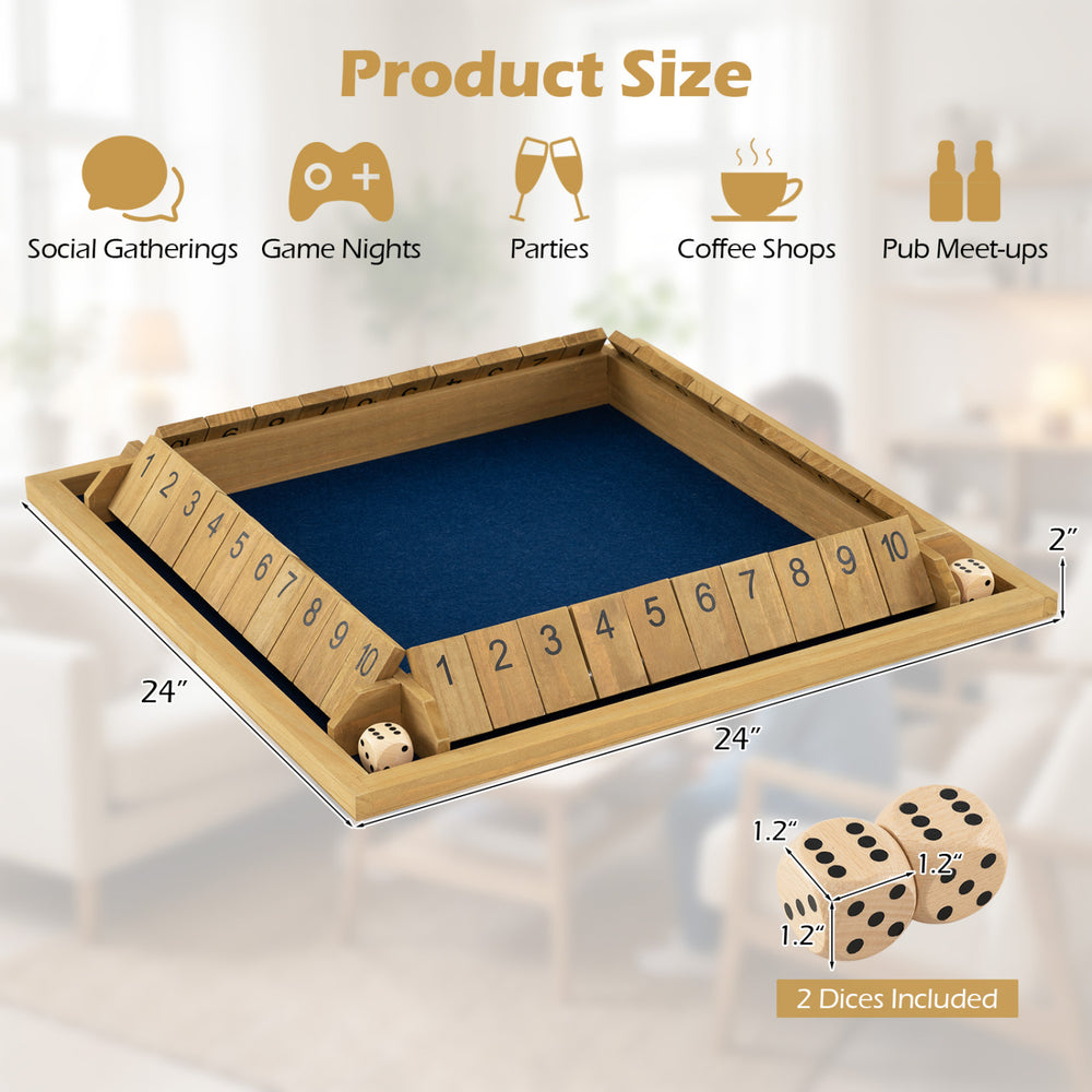 Extra-large 24-inch Shut The Box game for 2-4 players, made of premium pine wood, ideal for social gatherings and game.