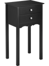 Black side table with two drawers, made of non-toxic MDF, perfect for living room or bedroom decor.