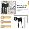 Black side table with anti-tipping mechanism and two drawers, made from non-toxic MDF, ideal for secure bedroom or.
