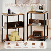 Rustic brown side end table with 3-tier open shelves and hidden charging station, perfect for small spaces.
