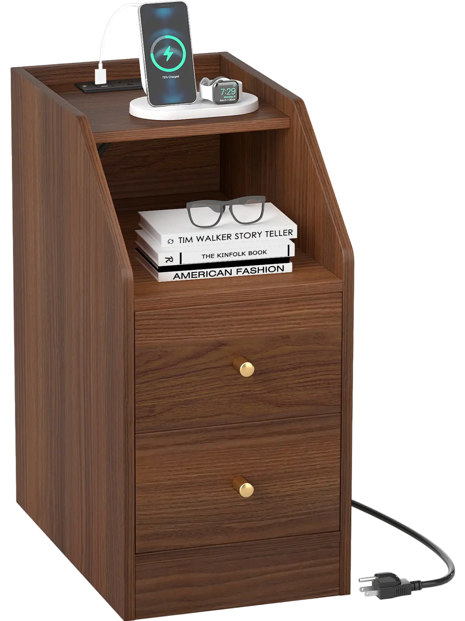 Costway Side End Table Charging Station Shelf Drawers 62407400 New