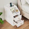 Side End Table with Charging Station Sofa Couch Table with Shelf Drawers-White - Gallery View 1 of 10