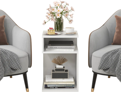 Costway S-Shaped Side Table White 2 Open Compartments 81254976 New