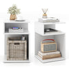 S-shaped side table in white featuring a compact design with an open compartment, ideal for stylish home organization.