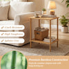Natural bamboo side table with 2-tier storage shelves, crack-resistant and splinter-free, perfect for living room use.
