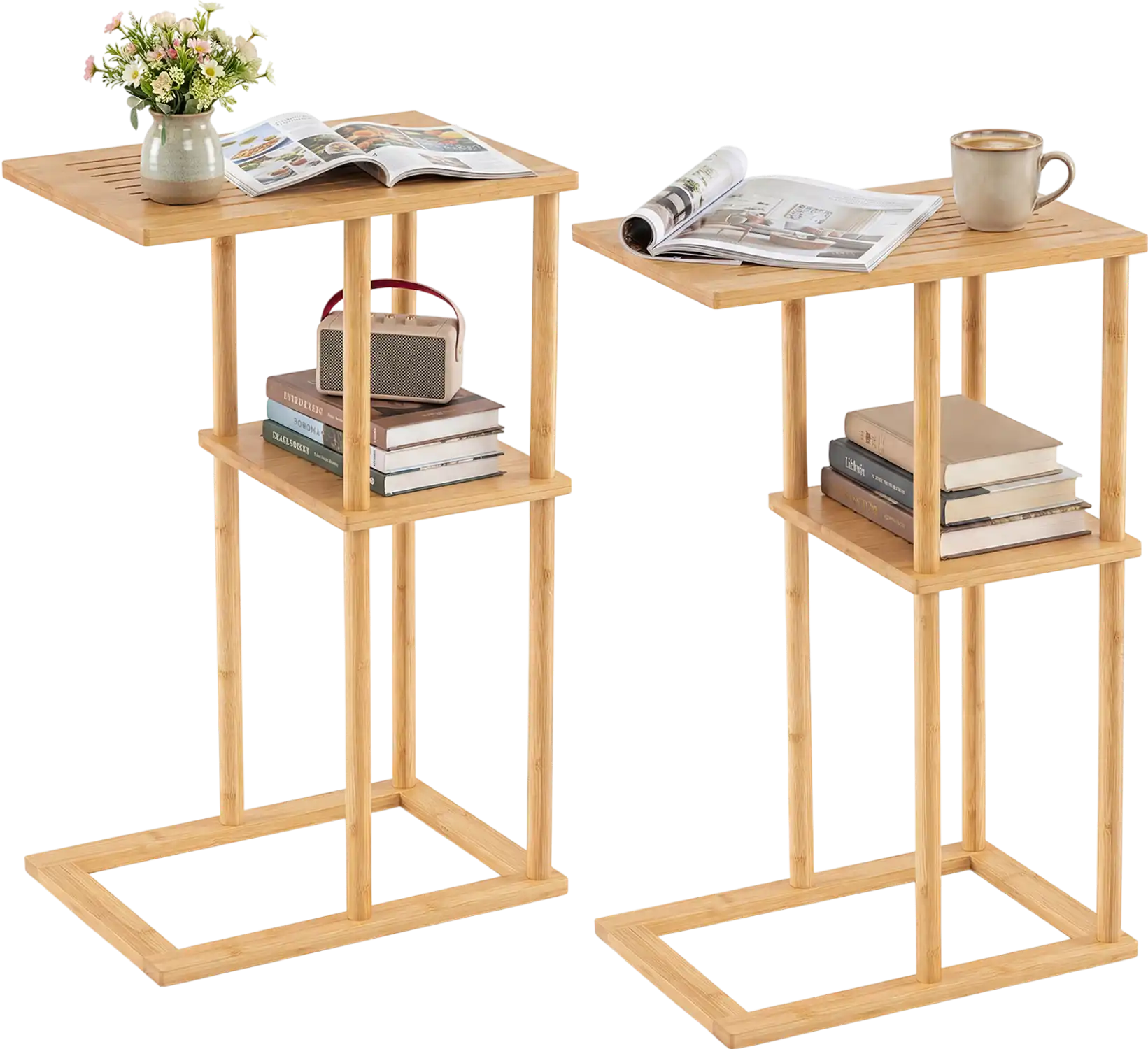Costway Set of 2 Bamboo Side Tables with Storage Shelves 41615922 New