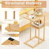 Bamboo side table set of 2 with storage shelves, featuring slatted design and anti-slip foot mats for stability.