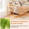 Natural bamboo side table set of 2 with storage shelves, featuring a slatted design for versatile use in any room.