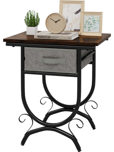Costway Side Table w/ Fabric Drawer Carved Metal Frame Living Room 254681973 New