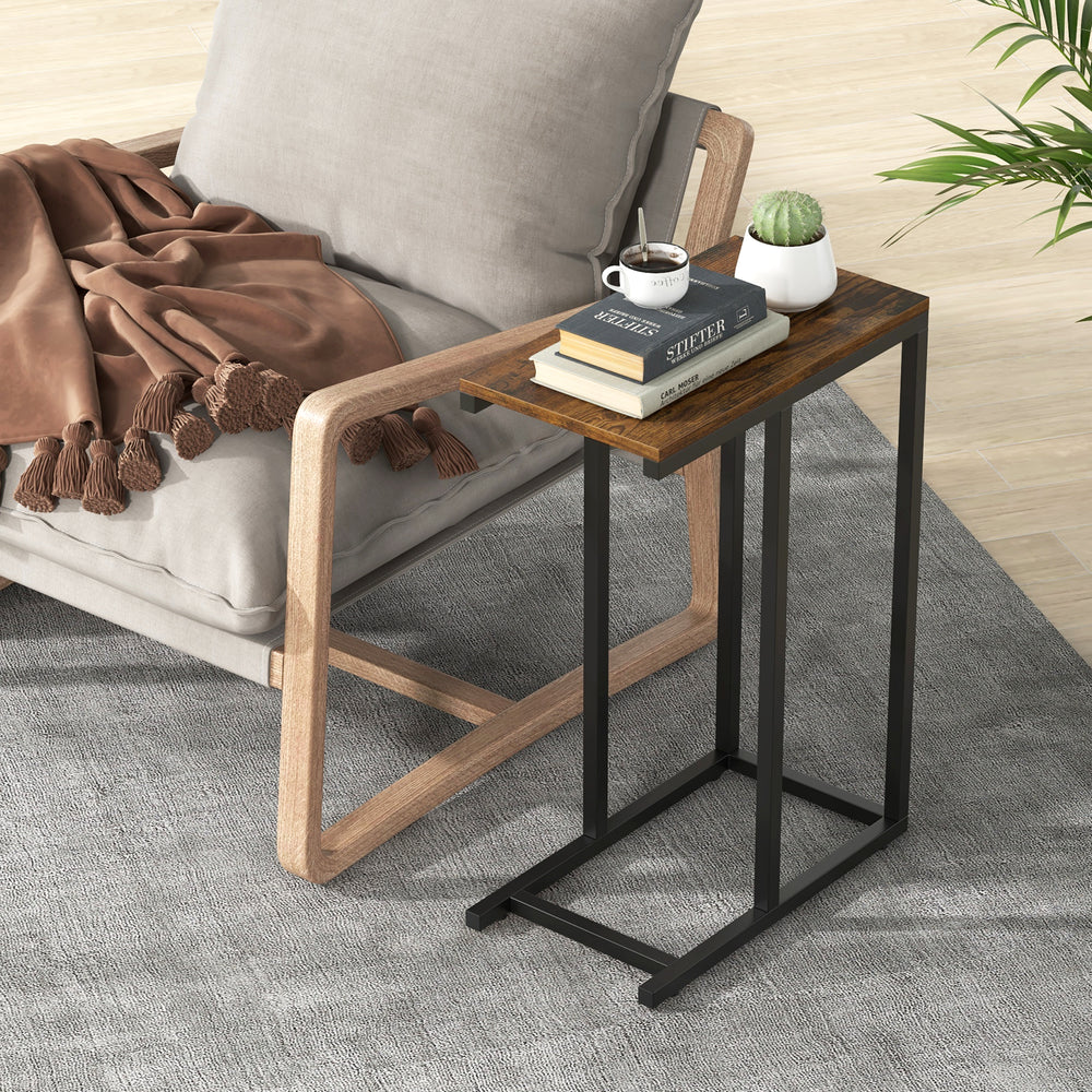 C-shaped Side Table with Heavy-duty Metal Frame-Rustic Brown - Gallery View 1 of 10