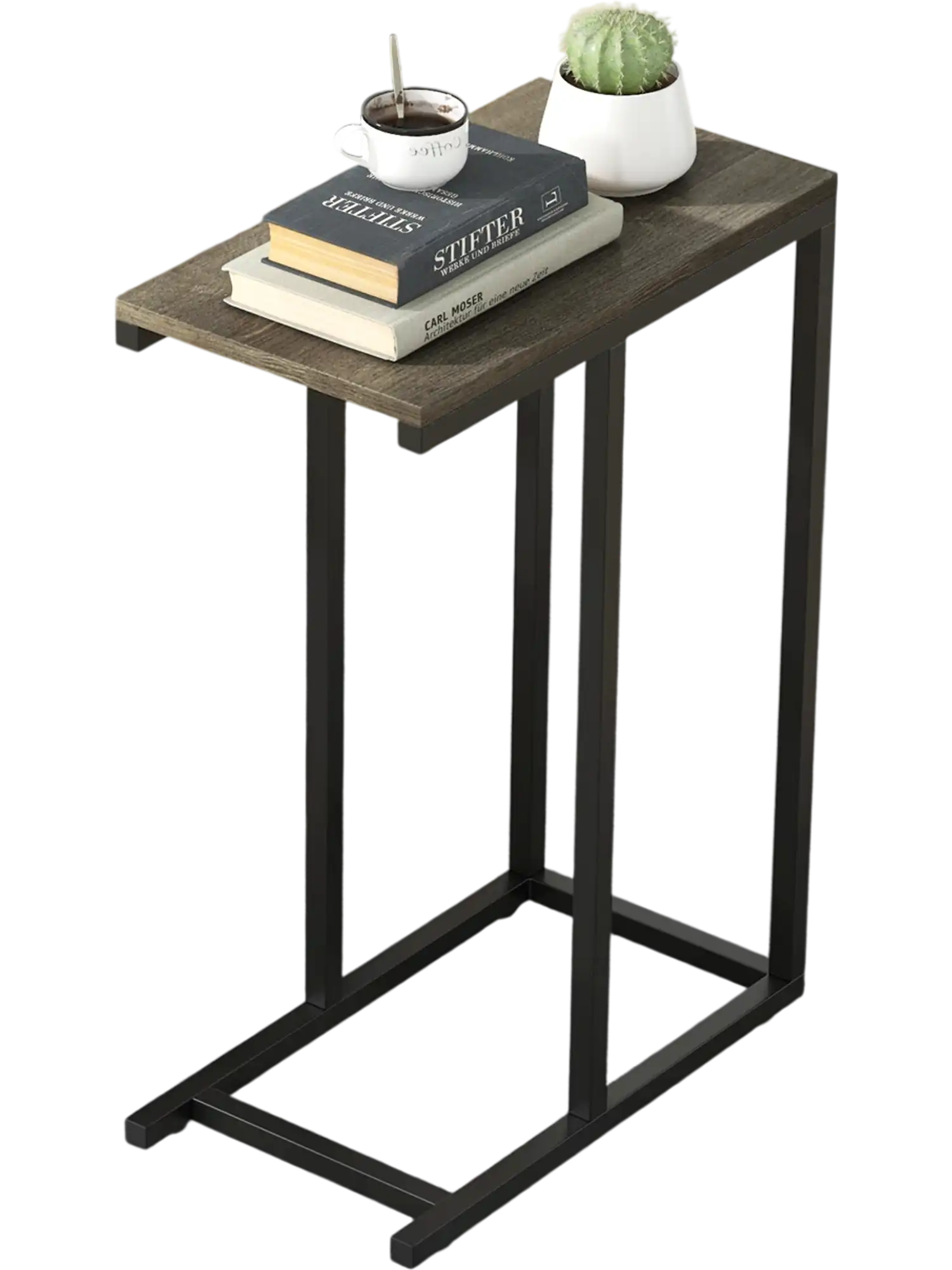 Costway C-Shaped Side Table Heavy-Duty Metal Frame Oak 183259746 New