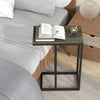 C-shaped side table with oak finish and metal frame, perfect for laptops or tea in small spaces.