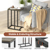 C-shaped side table with oak finish, metal frame, and adjustable foot pads, perfect for tight spaces and laptop use.