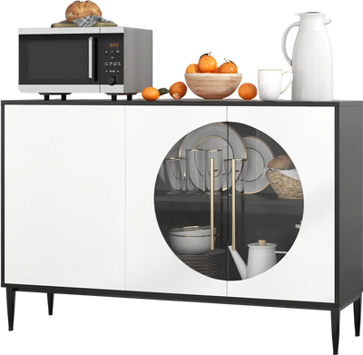 Costway Sideboard Cabinet Tempered Glass Door White 26539814 New