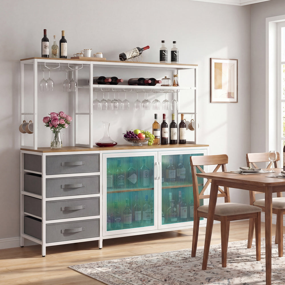 Sideboard Buffet Cabinet with LED Lights 55 inch Coffee Table with Power Outlets-Natural - Gallery View 1 of 10