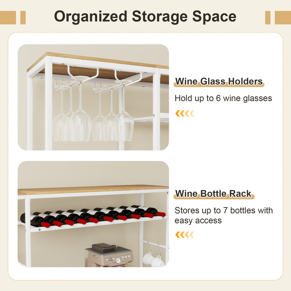 Wine glass holders and bottle rack on the sideboard buffet cabinet, storing up to 6 glasses and 7 bottles for organized.