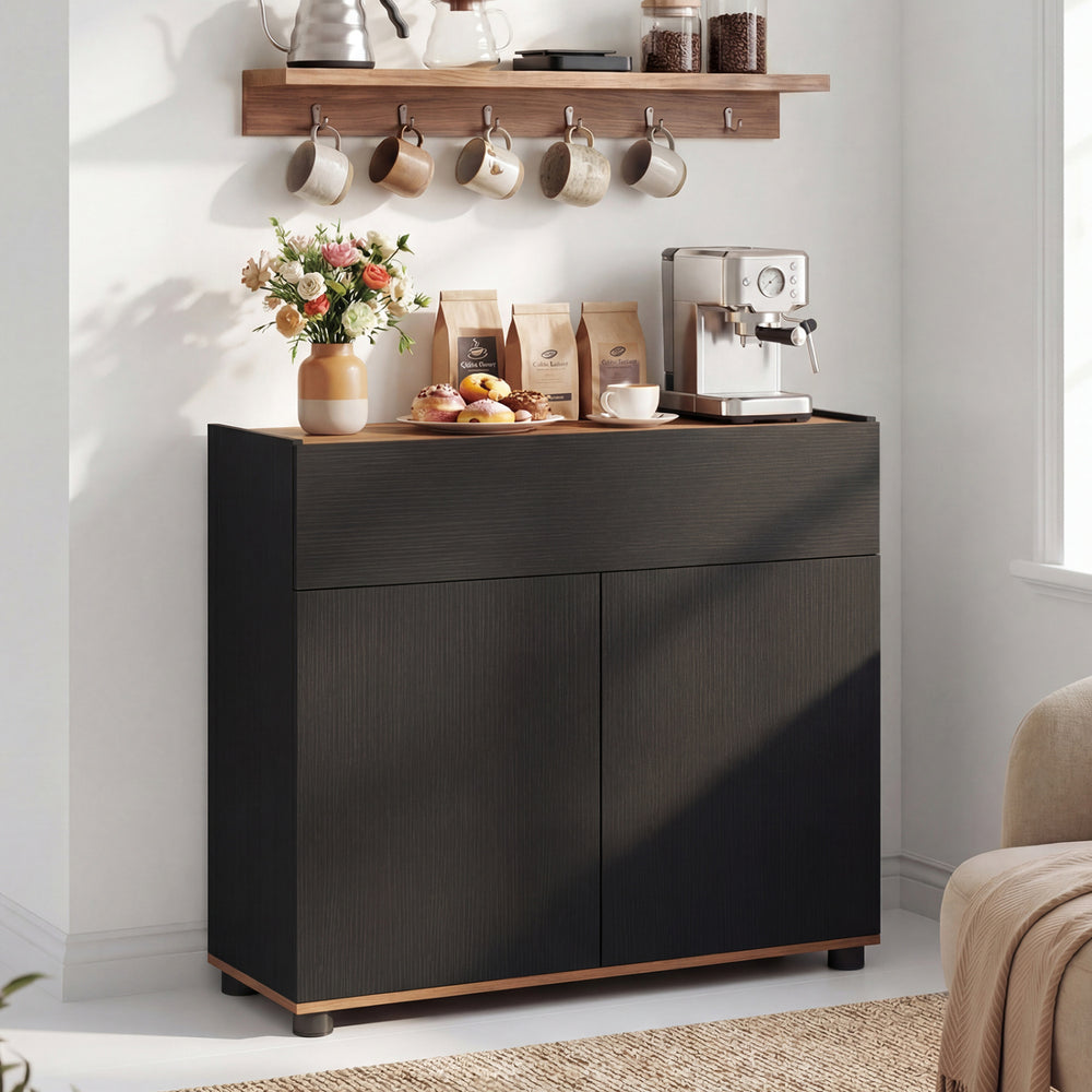 Sideboard Buffet Cabinet with Storage Wooden Kitchen Storage Cabinet-Black - Gallery View 1 of 10