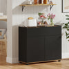 Black sideboard buffet cabinet with storage, featuring push-to-open doors and rustic charm for kitchen or dining room.