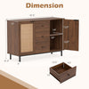 Rustic farmhouse sideboard buffet cabinet in brown with 2 rattan doors and 3 drawers for versatile storage solutions.