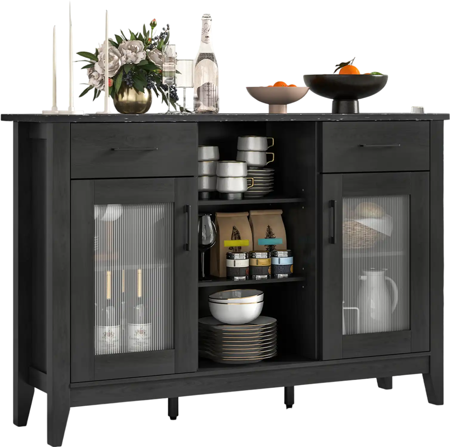 Costway Sideboard Buffet Cabinet 2 Drawers 4 Adjustable Shelves Black 537629814 New
