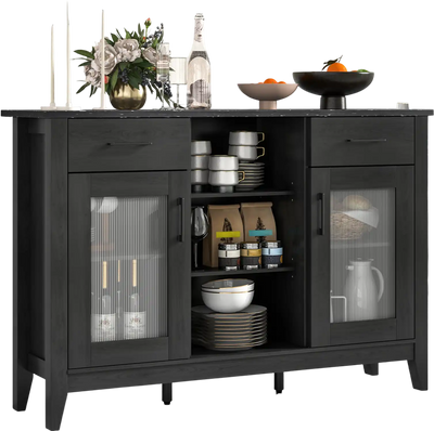 Costway Sideboard Buffet Cabinet 2 Drawers 4 Adjustable Shelves Black 537629814 New