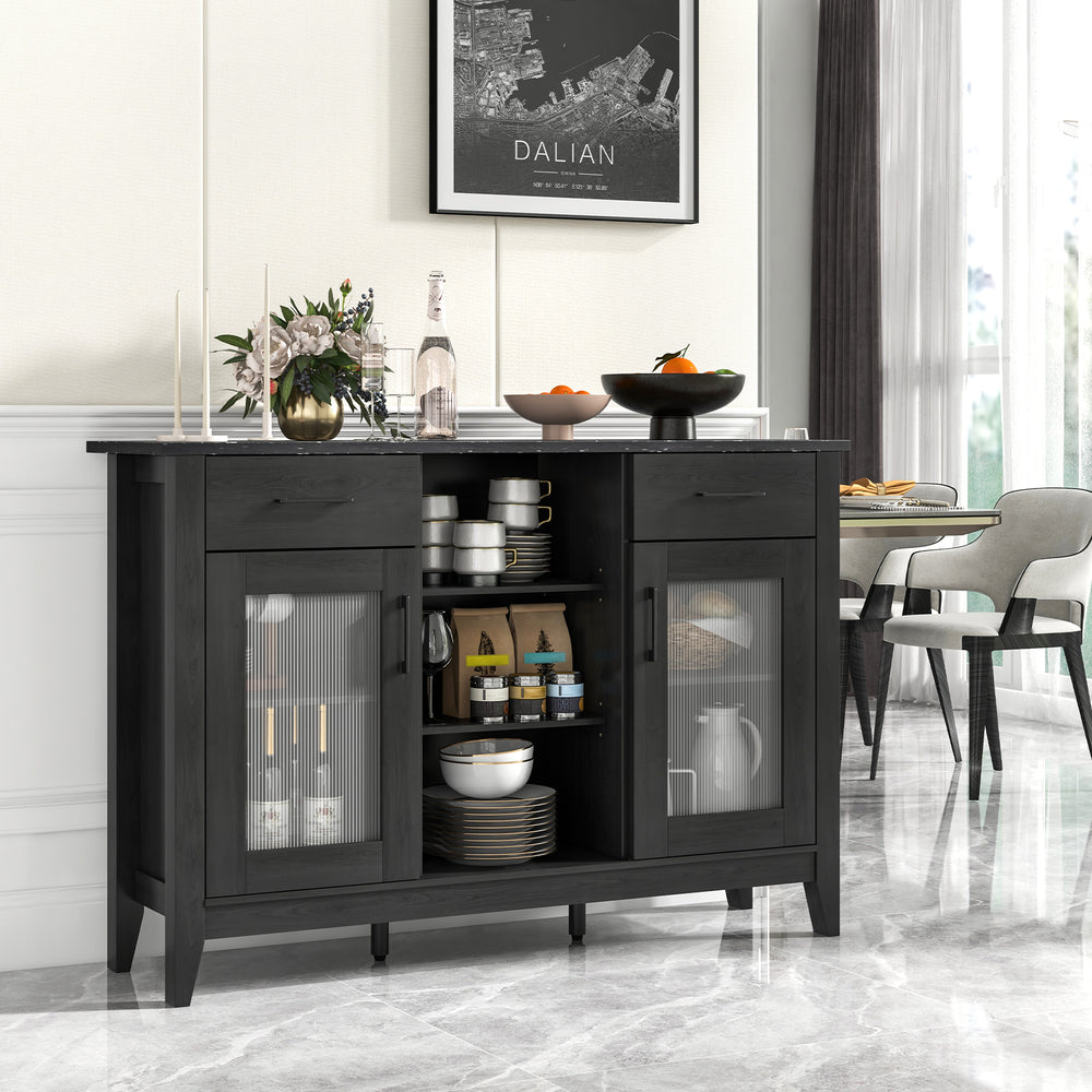 Sideboard Buffet Cabinet with 2 Drawers and 4 Adjustable Shelves-Black - Gallery View 1 of 10