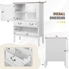 White sideboard buffet cabinet with 2 tempered glass doors, 2 drawers, and adjustable shelves for organized storage.