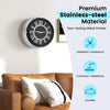 Silent wall clock with silver frame, 13.5/17.5 inches, features quartz movement and dust-proof glass cover for.