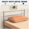 Twin size metal bed frame with headboard in silver, sturdy steel construction, supports 490lbs, ideal for modern.