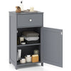 Single door gray bathroom cabinet with adjustable shelf and drawer, featuring a sturdy design for versatile storage.