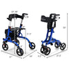 Folding aluminum rollator walker in blue with 8-inch wheels, adjustable height, and seat for comfortable mobility.