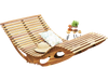 Slatted acacia wood dual rocker sunbed with ergonomic curved seat, perfect for poolside or backyard relaxation.